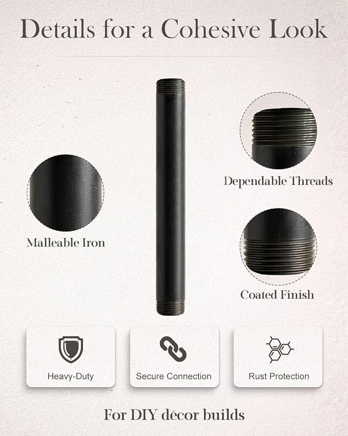 10 Pack 1/2 x 6 Inches Black Pipe Malleable Steel Nipples Fitting | DIY - Image 5
