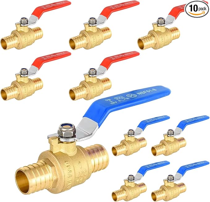 10-Pack 1" PEX Brass Ball Valve, Barb Crimp Pex Connection | Full Port Water by EFIELDPEXTUBING