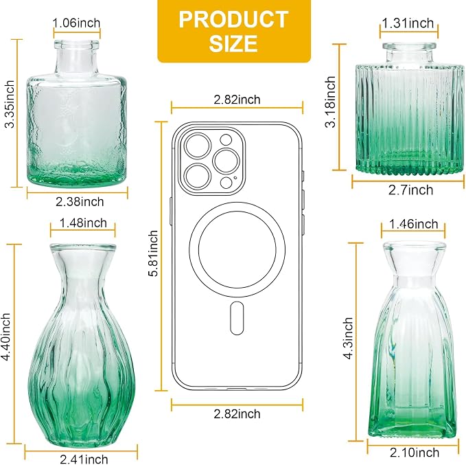 Glass Bud Vases Set of 4, Small Green Flower Vases - Image 2