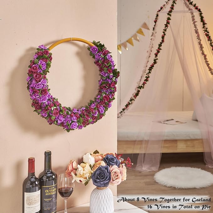 6Pcs x 8.2FT Artificial Flower Garland Rose Vine Decor, Hanging Faux Roses - Image 4