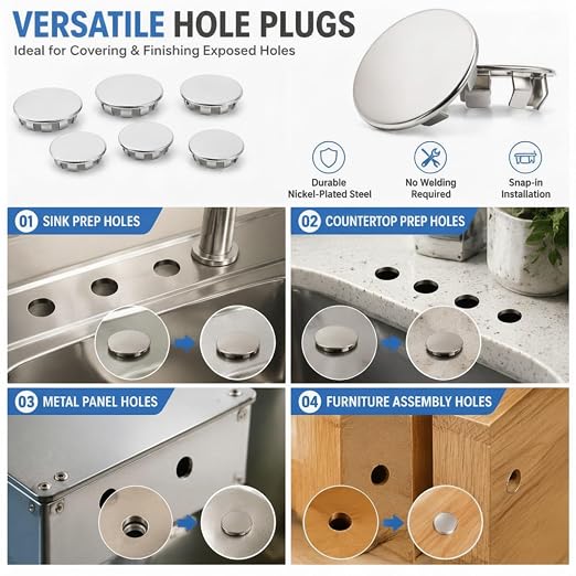 Hicarer 15 Pack Fit 3/4" Hole Metal Hole Plugs, Nickel-Plated Steel Snap-in - Image 3