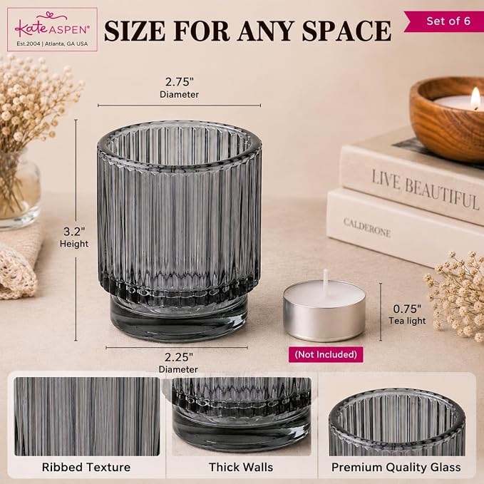 Kate Aspen Ribbed Glass Candle Holder Set - Image 6