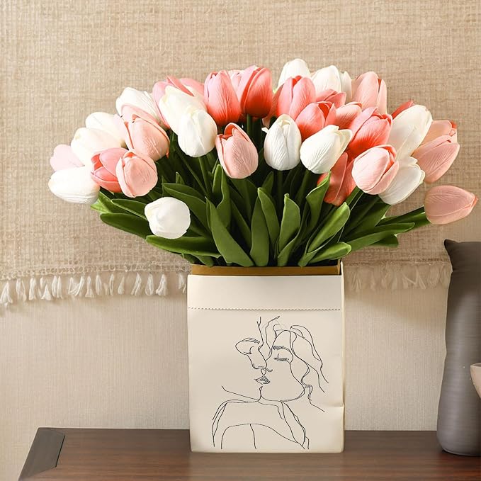 Janinka 120pcs Artificial Tulip Flowers Fake PU Tulips Faux Latex Bouquet - Image 6
