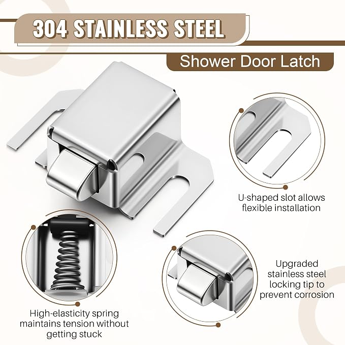 Jetec 2 Pack Silver Shower Door Latch Replacement, Stainless Steel | Single - Image 3