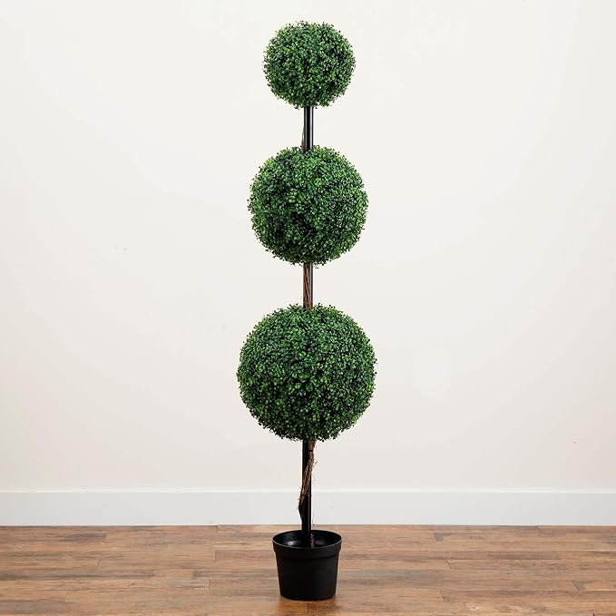 Nearly Natural 6ft. Artificial Triple Ball Boxwood Topiary Tree - Image 6