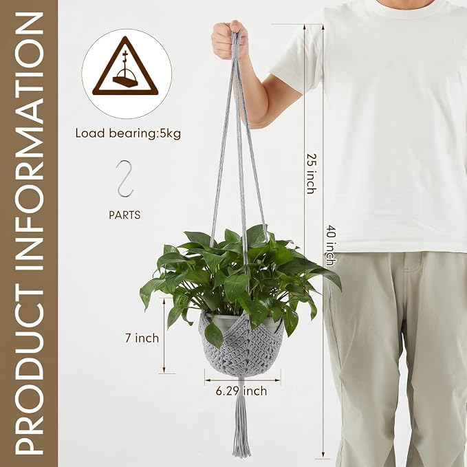 Shappy 1 Pack Boho Macrame Plant Hanger - Image 2