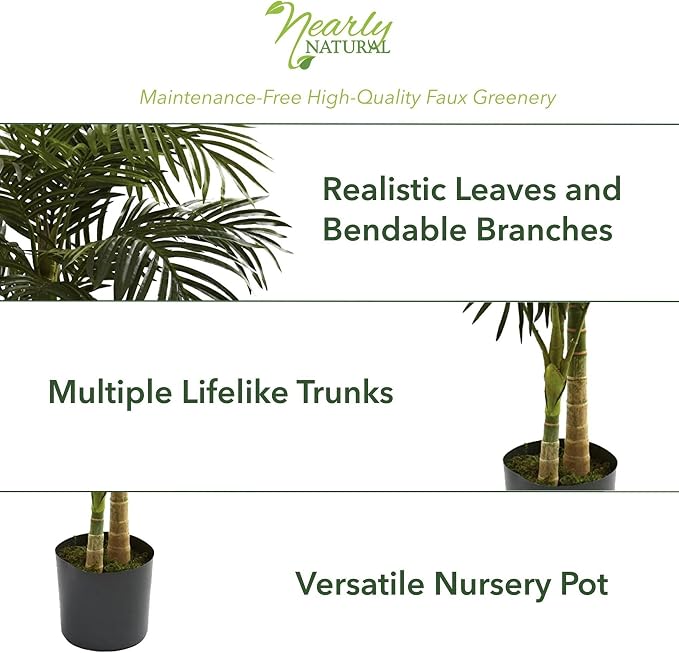 Nearly Natural 6.5 ft Artificial Golden Cane Palm Tree - Image 4
