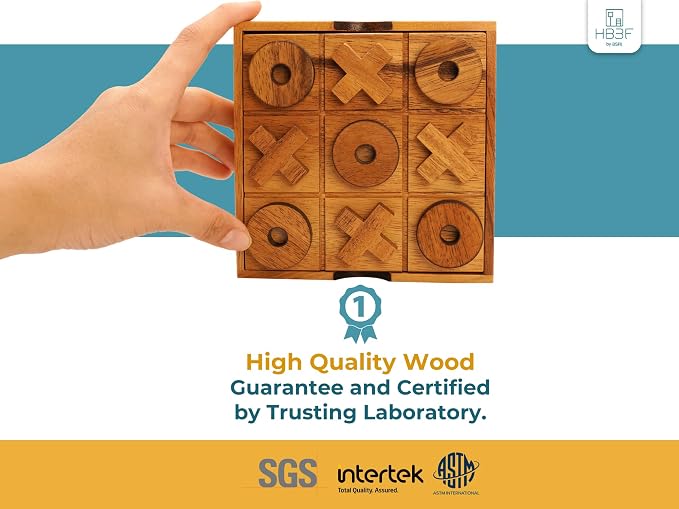 BSIRI Wooden Tic Tac Toe Game Coffee Tabletop XO Blocks Ideal - Image 3