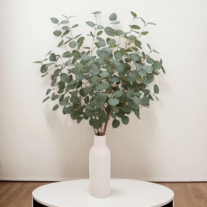 6 Pcs 27" Eucalyptus Stems Greenery Stems Eucalyptus Leaf Spray in Green Silk - Image 3
