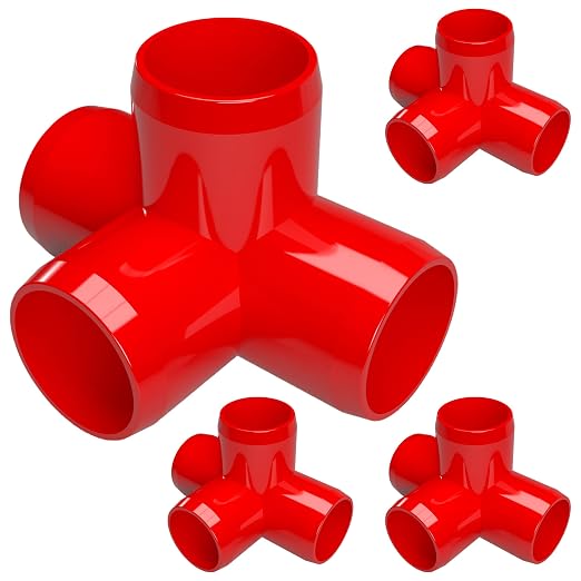 1” 4-Way Tee Furniture Grade PVC Fitting in Red, Made in USA, UV-Resistant by FORMUFIT