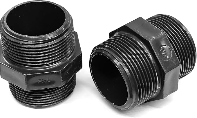 2PCS 1-1/2" PVC Hex Nipple Fitting, G1-1/2 X G1-1/2 Male Thread Coupling Adapter - Image 4