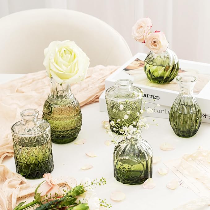 Clear Gradient Green Glass Bud Vase Set of 14 Pcs, Small Bud Vases in Bulk - Image 6