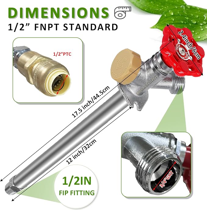12 Inch Anti-Siphon Frost Free Sillcock Valve Multiturn 1/2 Inch NPT, 3/4 Inch - Image 2