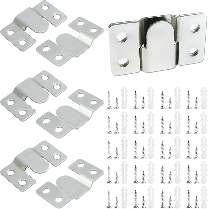 4 Pairs Stainless Steel Flush Mount Bracket Interlocking Headboard Hardware by WORFACE