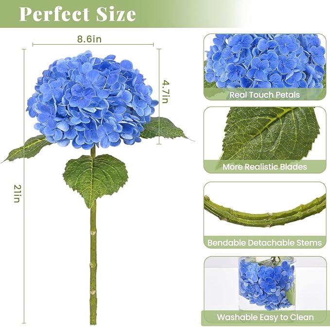 4Pcs 21in Latex Real Touch Hydrangea Artificial Flowers | Lifelike Large - Image 4