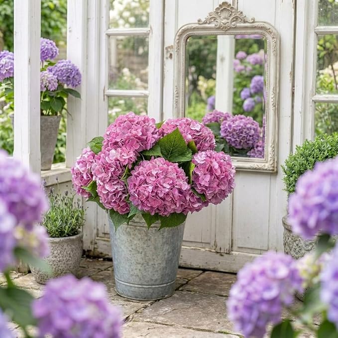 Pink Rose Red Hydrangea Artificial Flowers, Faux Hydrangea Flowers Outdoors - Image 6