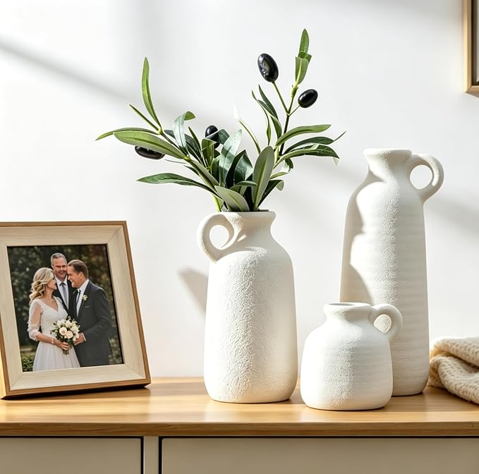 White Ceramic Vase Set of 3 - Image 7