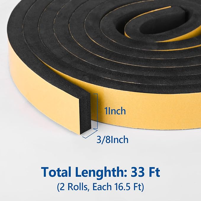 Self Adhesive Foam Tape Weatherstrip 1in x 3/8in x 33Ft High Density Foam - Image 2