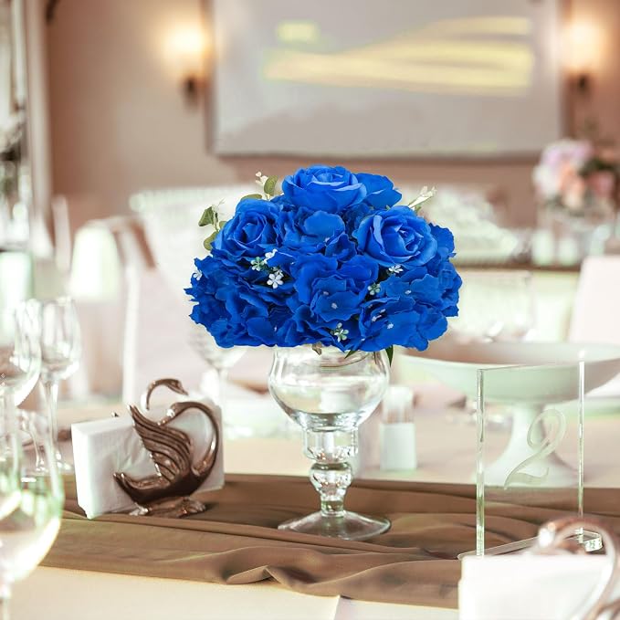 BLOSMON Artificial Flower Balls Centerpieces: 2 Pcs 11.8" Royal Blue Rose - Image 2