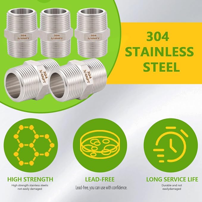 4PCS Hex Nipple 3/4" Male x 3/4" Male Pipe Fittings, 304 Stainless Steel 3/4 - Image 6