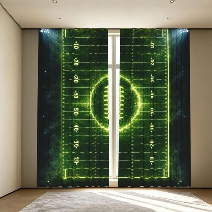 Football Night Art Window Curtains 2 Panels Set, 52 X 84 Inch Polyester Drapes by Unknown