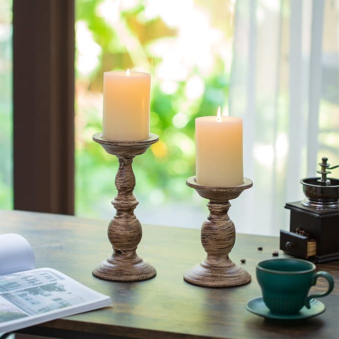 Sziqiqi Vintage Pillar Candle Holders Distressed Metal Candleholder Set | Set - Image 2