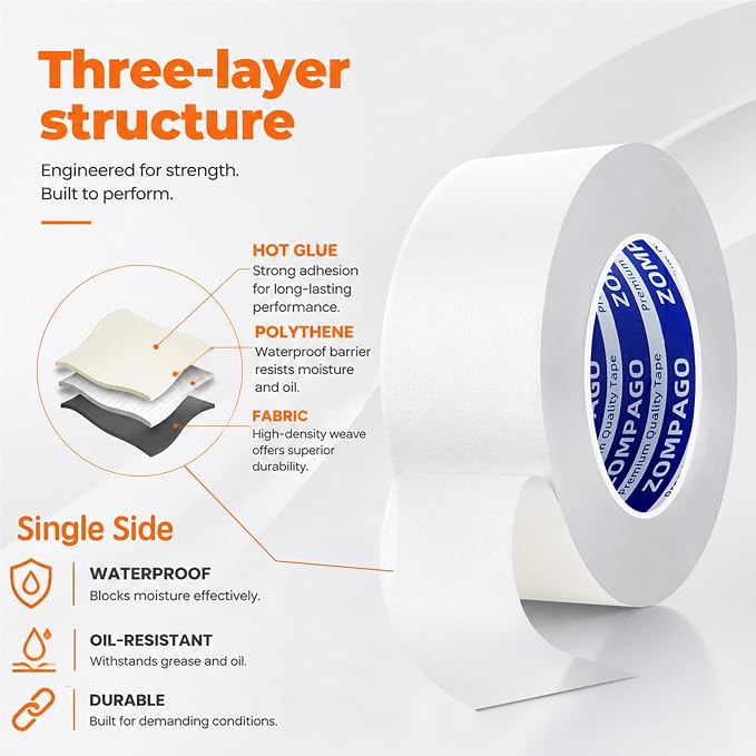 ZOMPAGO Weather Stripping Tape Door Window Seal White Tape, 1.8in x 33 FT | - Image 5