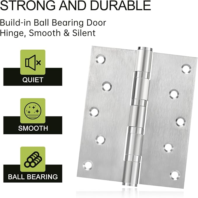 5" Ball Bearing Door Hinges 3 Pack, Heavy Duty Stainless Steel Hinge 5 x 4 Inch - Image 4