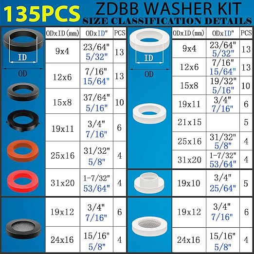 ZDBB 135 Pcs Flat Washer, Silicone and Nitrile Rubber Assortment Kit, Used - Image 2