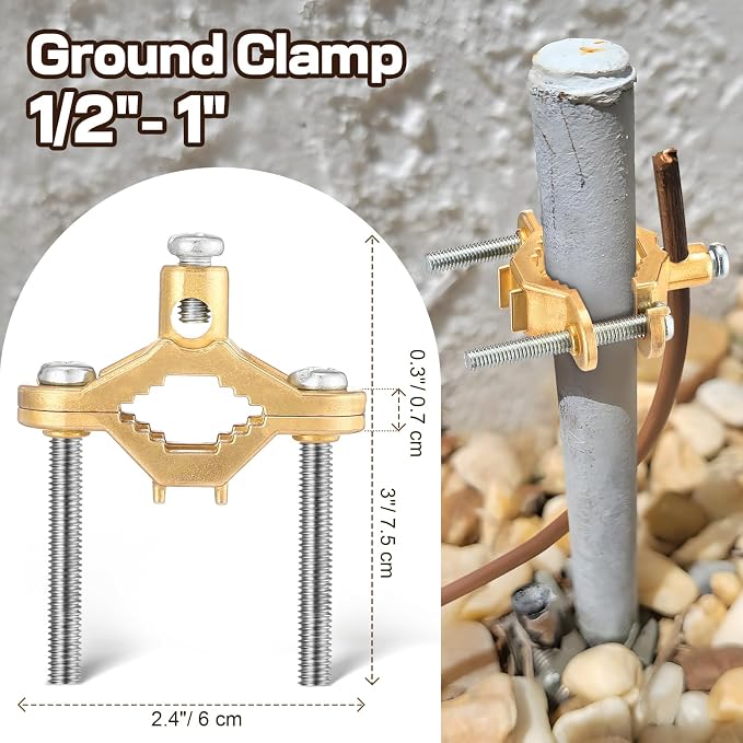 Feekoon 2 Pcs 1/2" to 1" Ground Clamp, #10 to #2 Wire Range | Copper Alloy - Image 6
