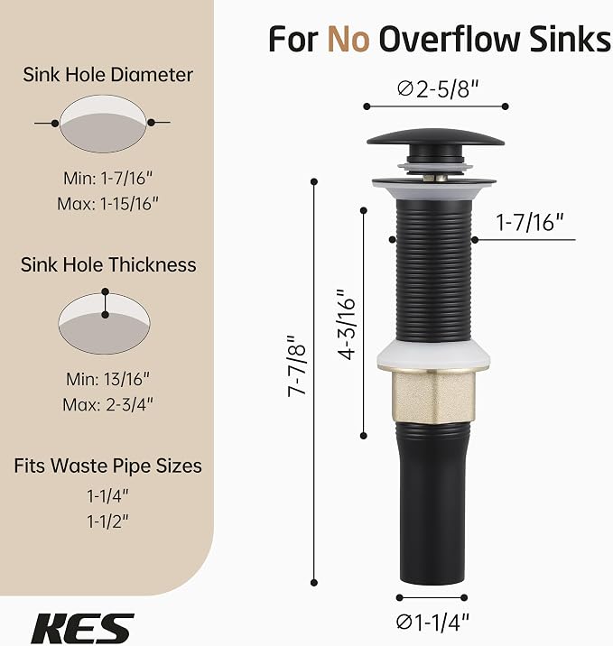 KES Black Pop Up Drain Stopper for Bathroom Sink, Sink Drain - Image 8