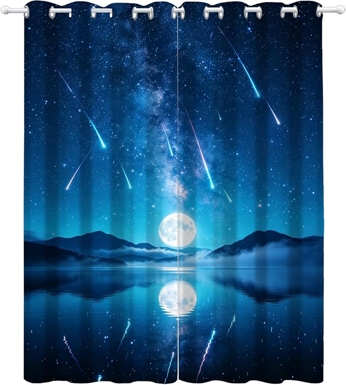 Starry Sky Curtains, Meteor Shower on a Moonlit Night Blackout Curtains 96 Inch - Image 3