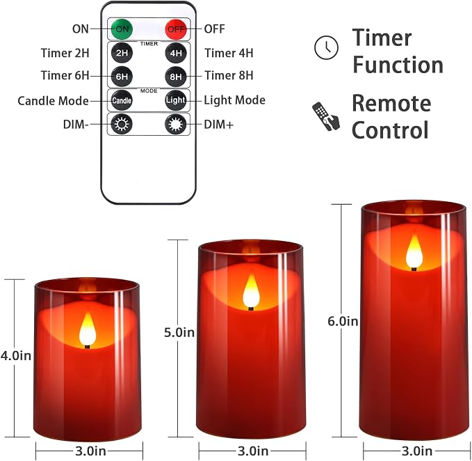 NURADA Flameless Candles with Remote Timer: 3D Wick Battery Operated Led Pillar - Image 7
