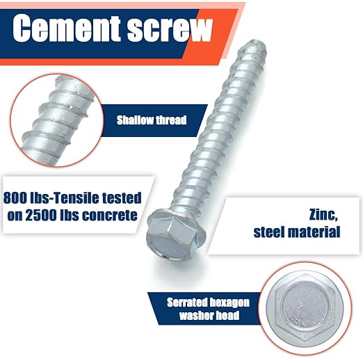Tandefio 100 Pack 1/2 x 4 Concrete Anchors and Screw Kits Galvanized | Large - Image 3