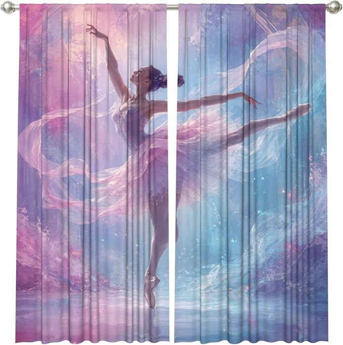 Dreamy Ballerina Fantasy Window Curtains 2 Panels Set, 52 X 84 Inch Polyester - Image 2