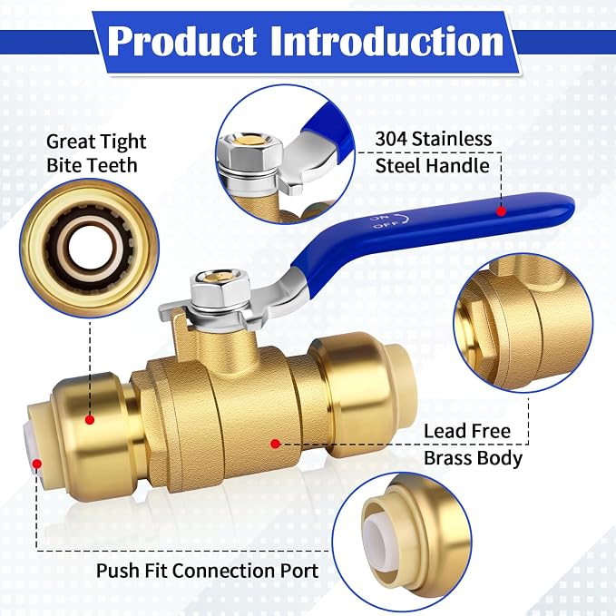 Push Fit Ball Valve, Brass Plumbing Water Valve, Pex Push Ball Valve, Used - Image 3