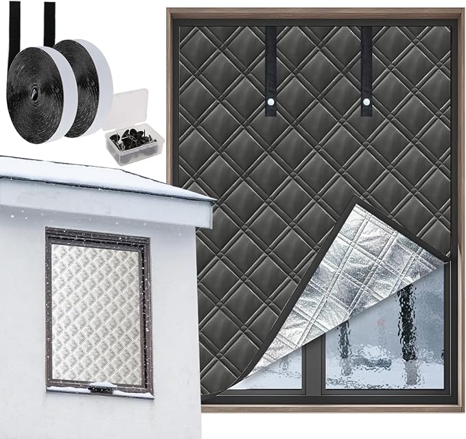 Thermal Window Cover for Winter, Max Adjustable to 43x59, Durable Oxford Cloth by Aozzy