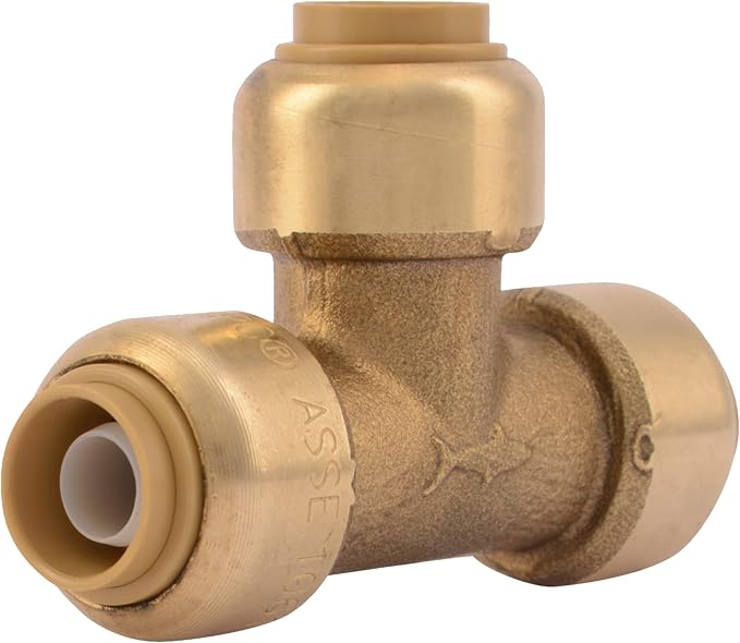 SharkBite 3/8 Inch Tee, Push to Connect Brass Plumbing Fitting, PEX Pipe by SharkBite