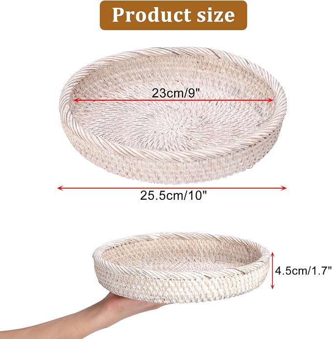 Hipiwe Key Basket Bowl for Entryway 10" Round Woven Wicker Serving Tray | - Image 3