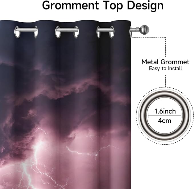 Tornado Curtains 72 Inches Long, Lightning Storm Blackout Curtains - Image 5