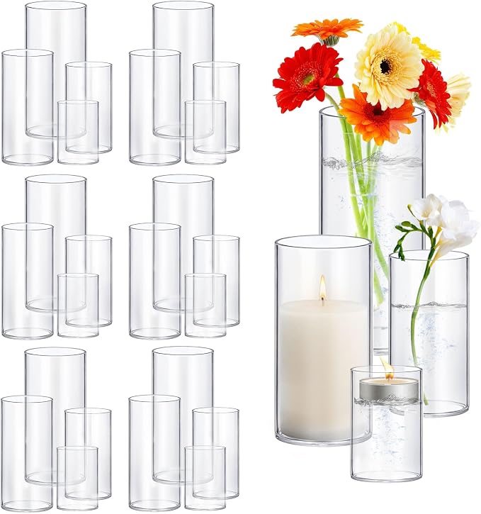 24 Pack Thick Glass Cylinder Vases 4, 12 Inch Tall Clear Flower Vase Hurricane by Homjoy
