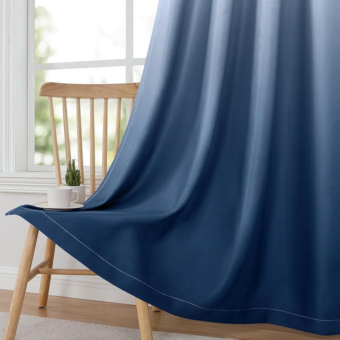 HOMEIDEAS Navy Blue Ombre 100% Blackout 52W x 84L 2 Panels | Gradient, Room - Image 3
