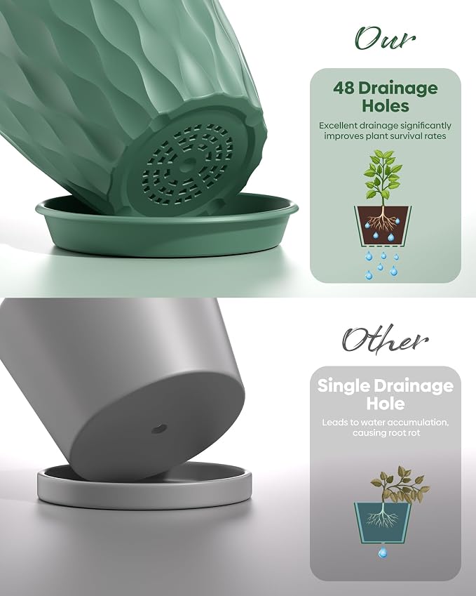6 Pack Plant Pots with Drainage Holes, 4 Inch Plastic Indoor Flower Pots - Image 2