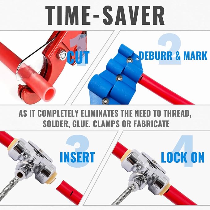 Service Tee Stop Valve, 1/2" Ptc x 1/2" Ptc x 1/4" Comp, Water Valve Shut Off - Image 4