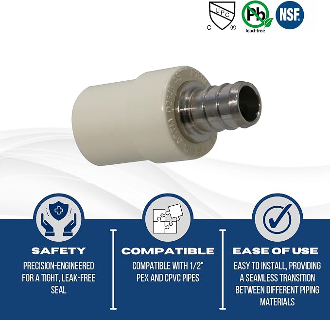 10 Pack XFITTING 1/2" Pex x 1/2" CPVC Coupling, Brass Pex B Crimp - Image 6