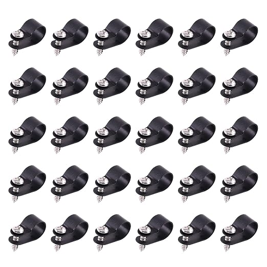 Swpeet 60 Pack Black 1/2 Inch Nylon Plastic R-Type Cable Clips Clamp Kit by Swpeet