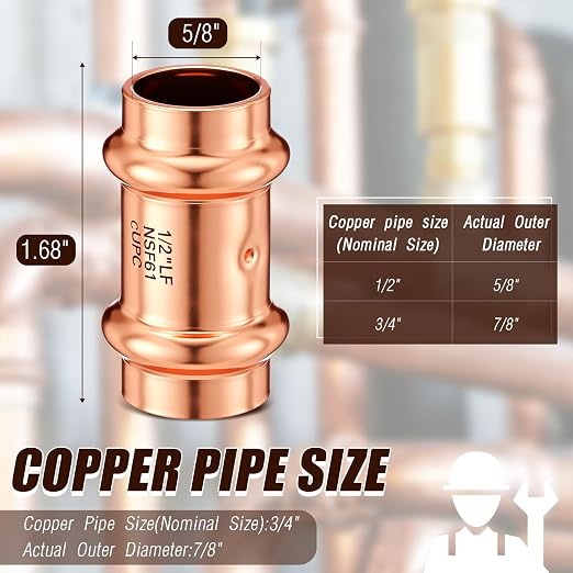Therwen 15 Pcs Copper Pipe Press Fittings, 1/2 Inch Coupling - Image 2