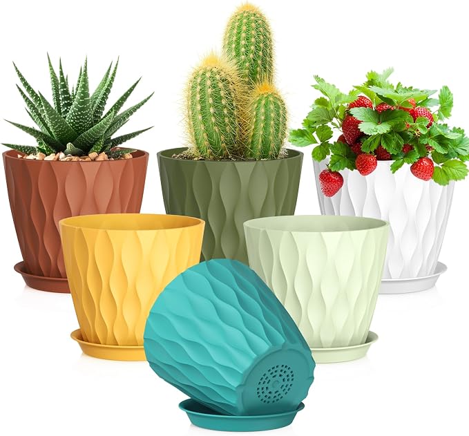 Meowell 5 inch Plant Pots for Indoor Outdoor Plants, 6 Pack Thick Nursery Pots by Meowell