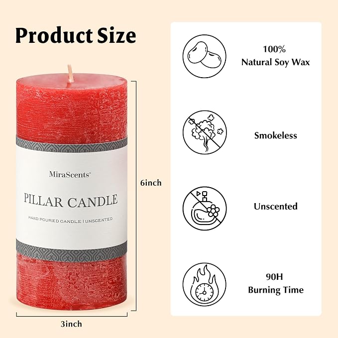 3x6 Inch Bright Red Pillar Candles Set of 3 - Image 6