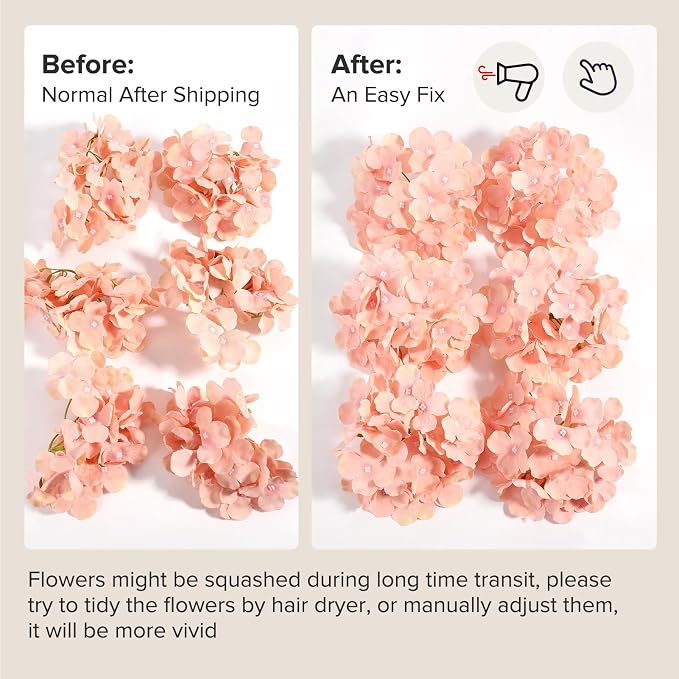 Auihiay 64Pcs Hydrangea Artificial Flowers, Silk Hydrangeas Decor | Light Peach - Image 8